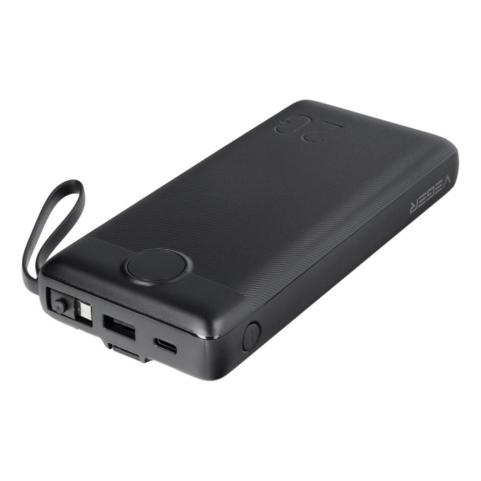 VEGER powerbank 20000 mAh z wbudowanymi kablami Micro USB / Typ C / Lightning C20 (W2047 / W2059) czarny