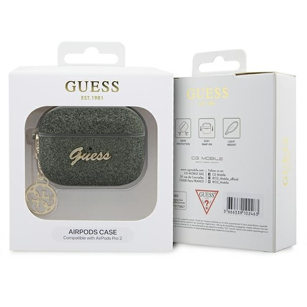 Etui Guess GUAP2GLGSHA AirPods Pro 2 cover zielony/kaki Glitter Flake 4G Charm Case