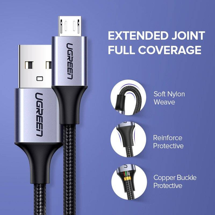 Kabel micro USB UGREEN QC 3.0 2.4A 1m czarny w oplocie