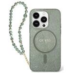 Etui Guess iPhone 16 Pro 6.3" zielony/green hardcase IML Glitter With Pearl Strap MagSafe