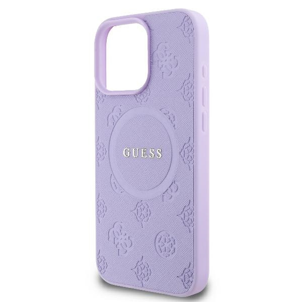 Etui Guess iPhone 16 Pro 6.3" fioletowy/purple hardcase Saffiano Peony Classic Logo MagSafe