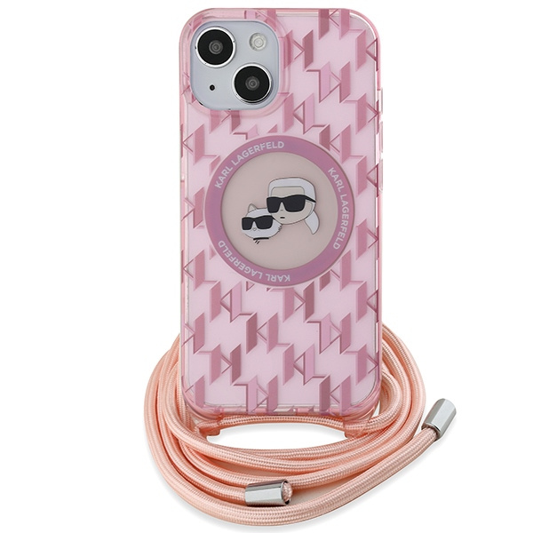 Etui Karl Lagerfeld KLHMP15SHCKCKLCP iPhone 15 / 14 / 13  6.1" różowy/pink hardcase IML Crossbody Monogram Karl & Choupette Head MagSafe