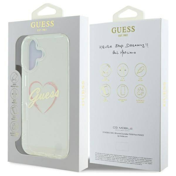 Etui Guess iPhone 16 plus 6.7" przeźroczysty/transparent hardcase IML Heart