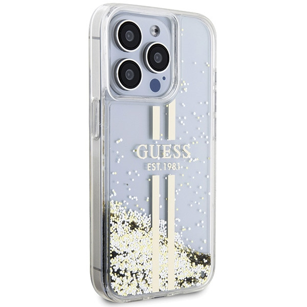 Etui Guess GUHCP15XLFCSEGT iPhone 15 Pro Max 6.7" transparent hardcase Liquid Glitter Gold Stripes Case