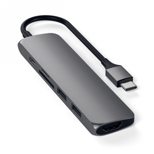 Satechi Aluminium Adapter Slim v2 - aluminiowy adapter podróżny do urządzeń mobilnych USB-C (USB-C, 2x USB-A, 4K HDMI, czytnik kart micro/SD) (space gray)