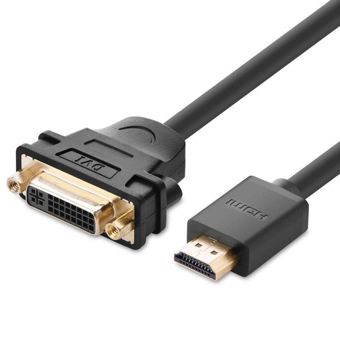 Ugreen kabel przewód adapter przejściówka DVI 24+5 pin (żeński) - HDMI (męski) 22 cm czarny (20136)