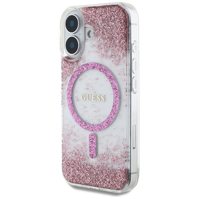 Etui Guess HC Resin Bottom Glitter do     iPhone 16 MagSafe różowy