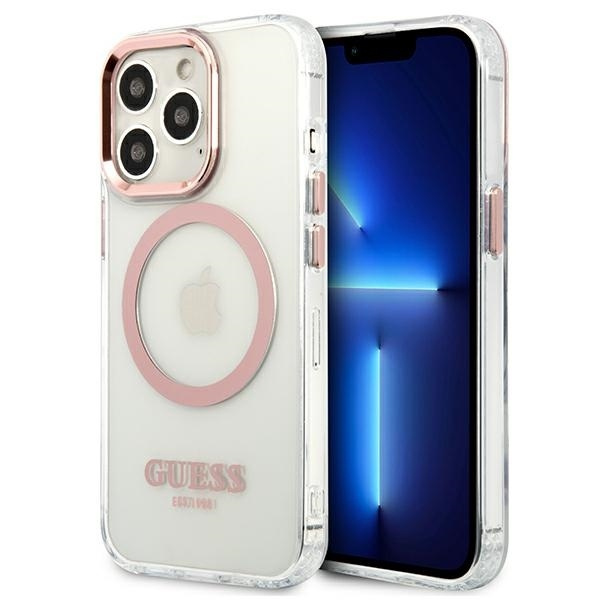 Etui GUESS Apple iPhone 13 13 Pro Metal Outline Magsafe Różowy Hardcase