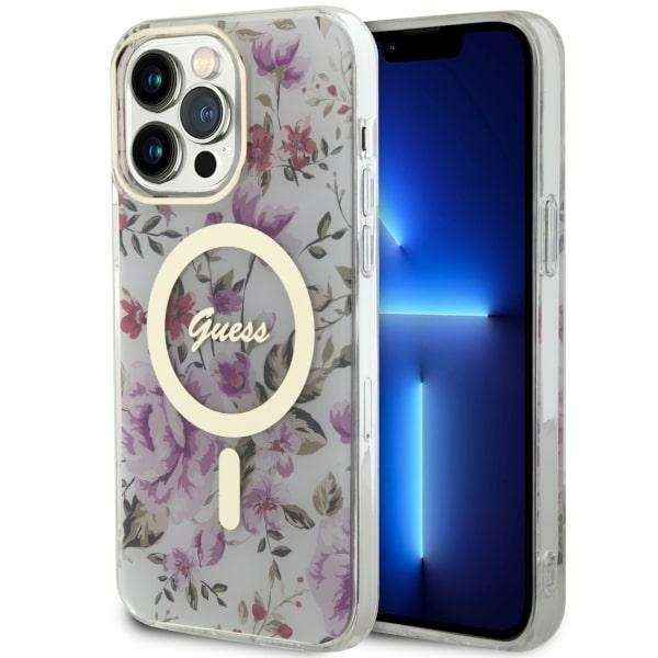 Etui Guess GUHMP14LHCFWST iPhone 14 Pro 6.1" transparent hardcase Flower MagSafe Case