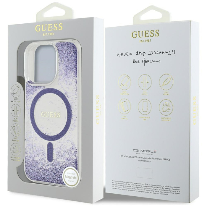 Etui Guess HC Resin Bottom Glitter do     iPhone 16 Pro Max MagSafe fioletowy