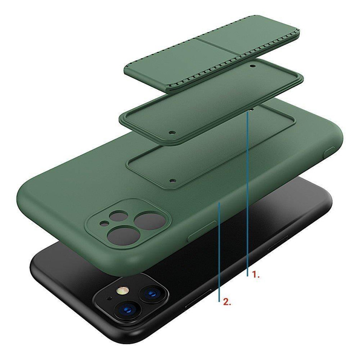 Wozinsky Kickstand Case elastyczne silikonowe etui z podstawką iPhone 12 Pro ciemnozielony