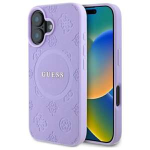 Etui Guess iPhone 16 Plus  6.7" fioletowy/purple hardcase Saffiano Peony Classic Logo MagSafe