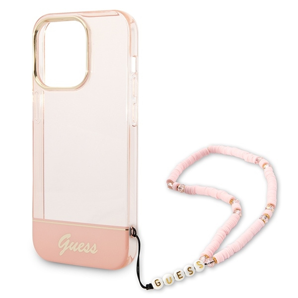 Etui GUESS Apple iPhone 14 Pro Max Translucent Pearl Strap Różowy Hardcase