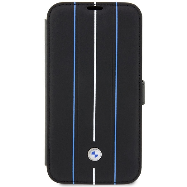 Etui BMW BMBKP14X22RVSK iPhone 14 Pro Max 6,7" czarny/black bookcase Leather Stamp Blue Lines