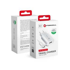 FORCELL F-ENERGY TFK-TC-1099 ładowarka sieciowa USB A + kabel USB A do Typ C QC3.0 2,4A 18W biała