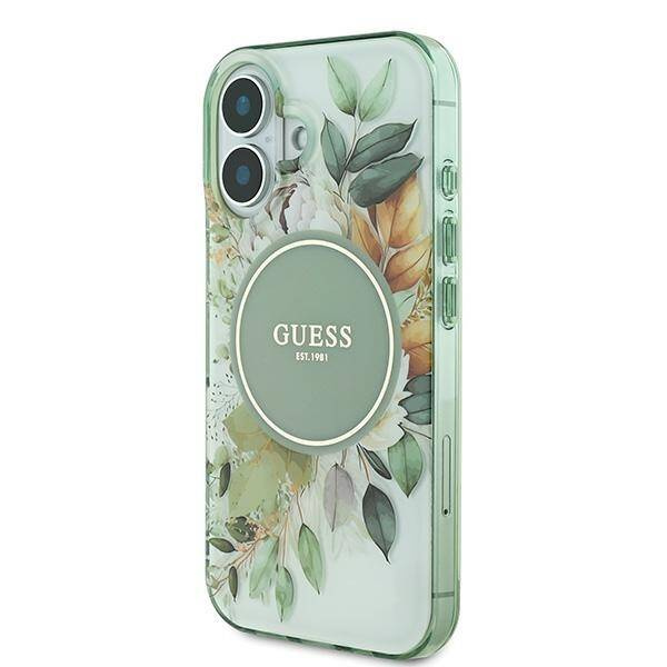 Etui Guess iPhone 16 6.1" zielony/green hardcase IML Flower & Tonal Circle MagSafe