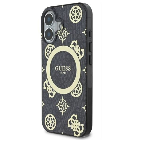 Etui Guess iPhone 16 6.1" czarny/black hardcase IML Peony On 4G Background MagSafe