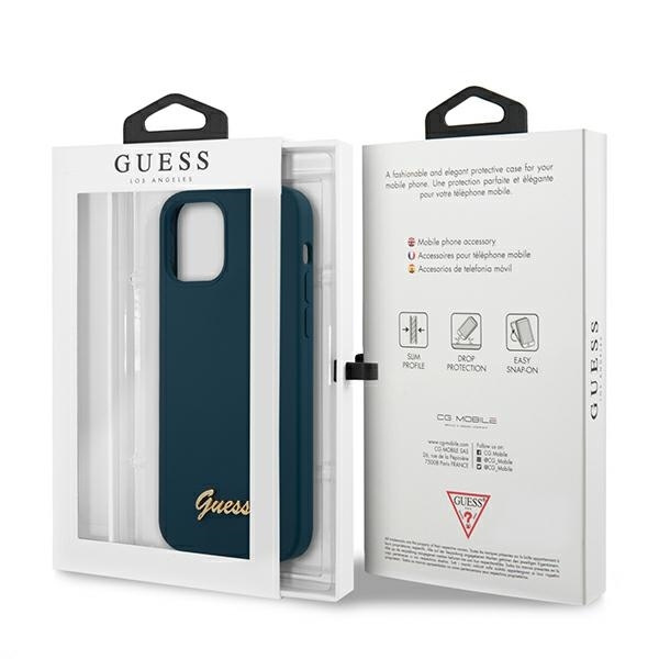 Etui GUESS Apple iPhone 12 Pro Max Metal Logo Script Niebieski Hardcase