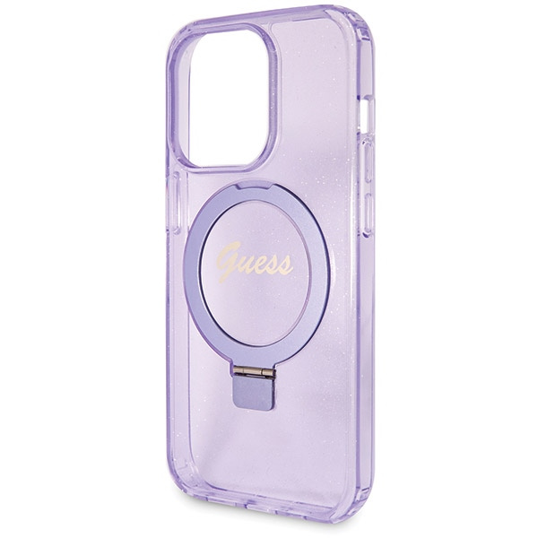 Etui Guess GUHMP14XHRSGSU iPhone 14 Pro Max 6.7" fioletowy/purple hardcase Ring Stand Script Glitter MagSafe Case