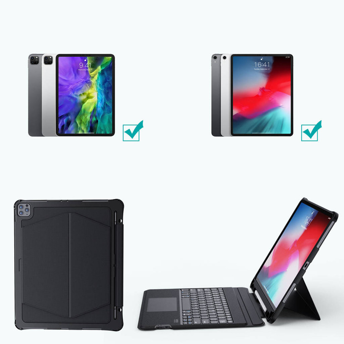 Choetech Keyboard Case etui pokrowiec do iPad Pro 12,9" 2020 / 2021 bezprzewodowa klawiatura Bluetooth czarny (BH-015)