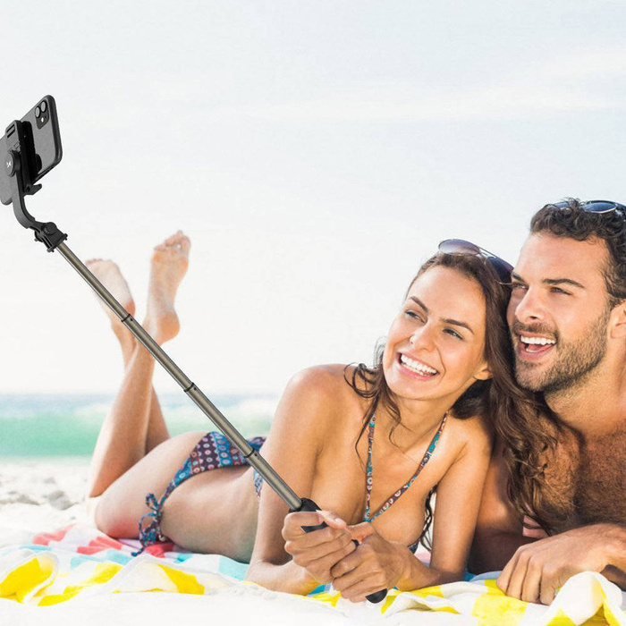 Wozinsky selfie stick teleskopowy statyw do zdjęć + pilot Bluetooth czarny (WSSTK-01-BK)