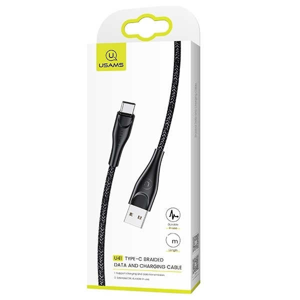 Kabel Pleciony USAMS USB-C 2m 2A U41 SJ395USB01 US-SJ395 Czarny