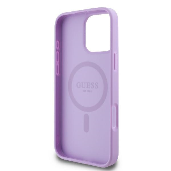 Etui Guess iPhone 16 Pro 6.3" fioletowy/purple hardcase Saffiano Peony Classic Logo MagSafe