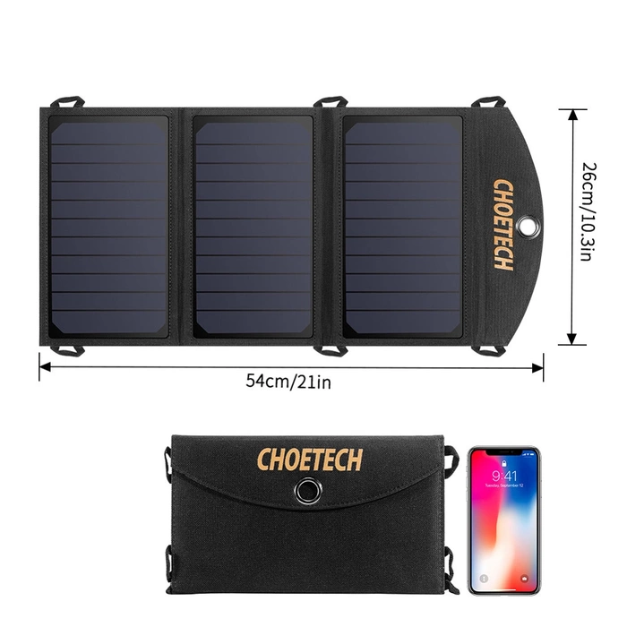 [PO ZWROCIE] Choetech ładowarka solarna USB składana ładowarka słoneczna 19W 2x USB czarna (SC001)