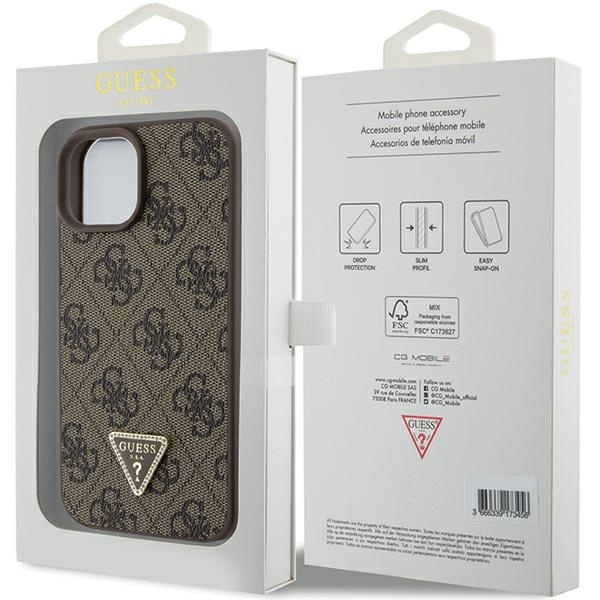 Etui Guess GUHCP15SP4TDPW iPhone 15 6.1" brązowy/brown hardcase Leather 4G Triangle Strass