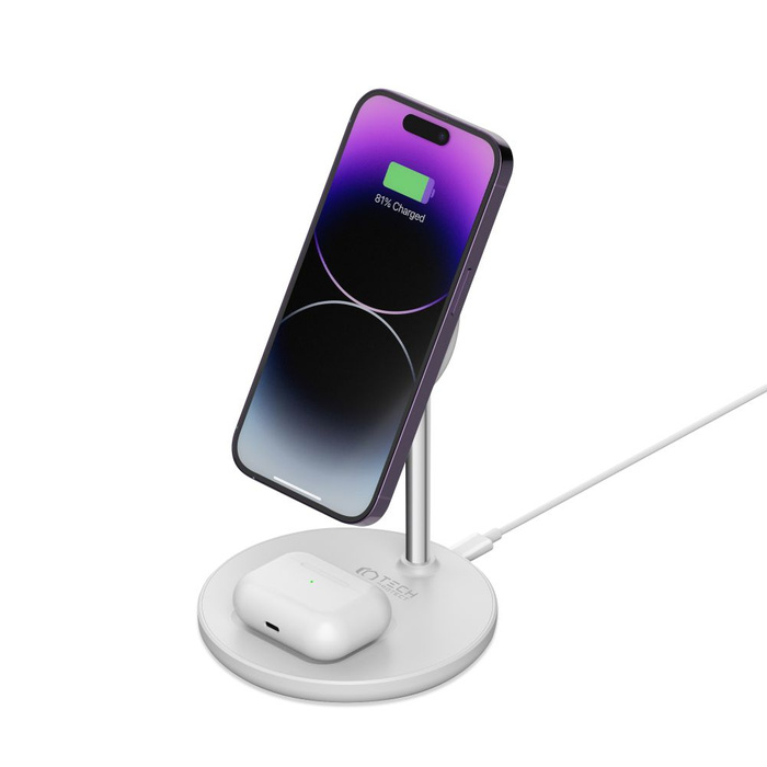 ŁADOWARKA TECH-PROTECT QI15W-A21 2IN1 MAGNETIC MAGSAFE WIRELESS CHARGER WHITE