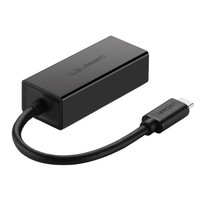 Adapter zewnętrzny Ethernet RJ45 do USB-C męski UGREEN 30287, 10/100 Mbps (czarny)