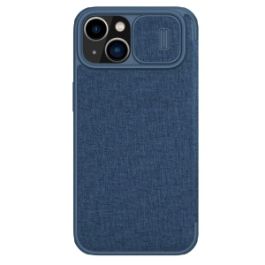 Nillkin Qin Cloth Pro Case etui do iPhone 14 Plus osłona na aparat kabura pokrowiec obudowa z klapką niebieski