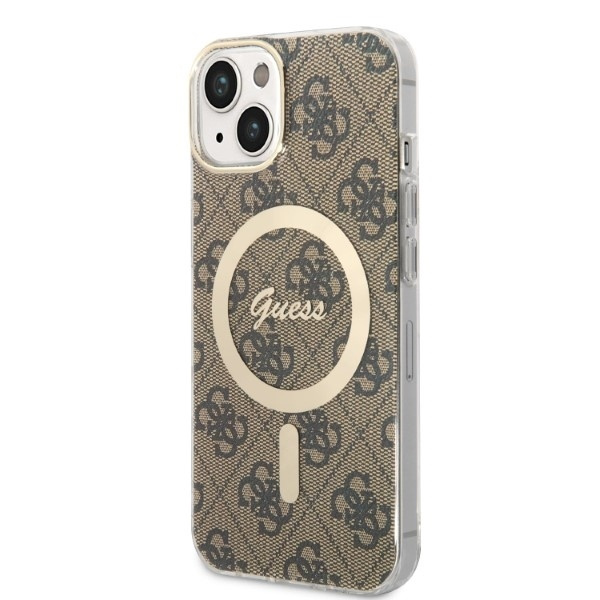 Zestaw Etui Guess Case+ Charger iPhone 14 Plus 6,7" brązowy/brown hard case 4G Print MagSafe