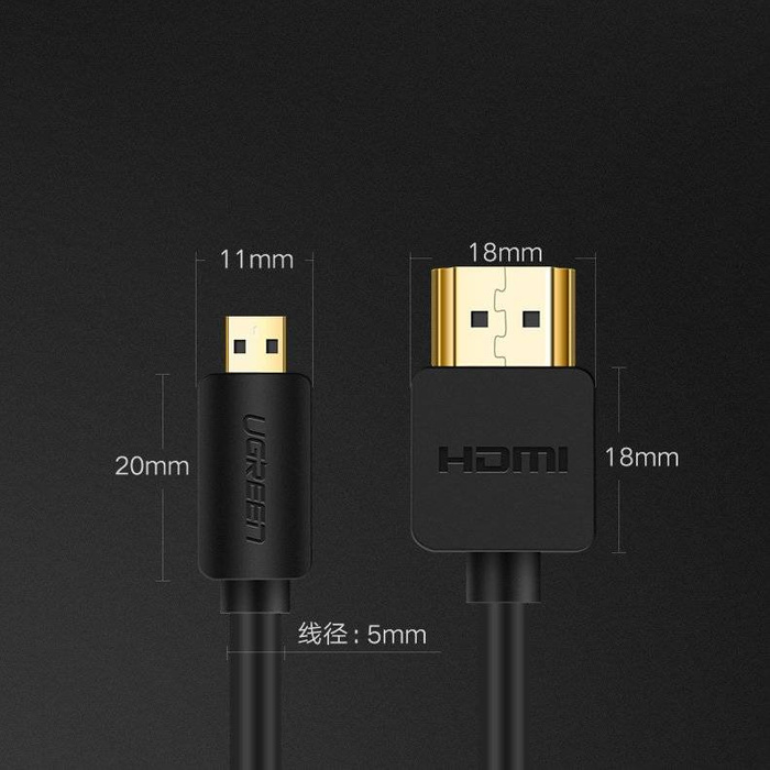 Ugreen kabel przewód HDMI - micro HDMI 19 pin 2.0v 4K 60Hz 30AWG 1,5m czarny (30102)