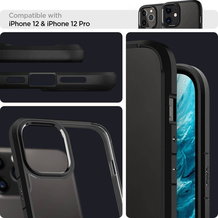 SPIGEN Ultra Hybrid iPhone 12 / 12 Pro Etui Matte Black Czarne Case + Szkło 3MK Flexible Glass Lite