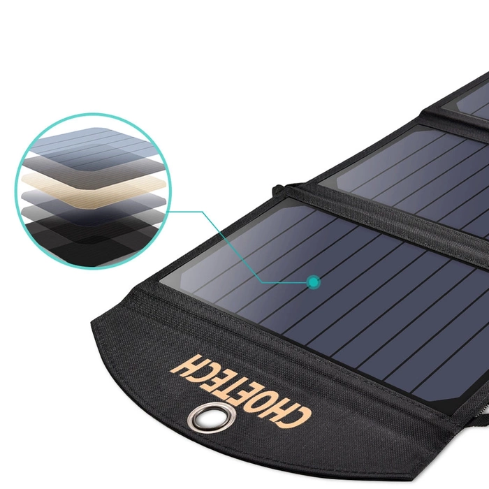 [PO ZWROCIE] Choetech ładowarka solarna USB składana ładowarka słoneczna 19W 2x USB czarna (SC001)