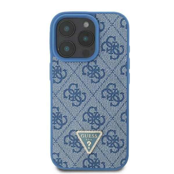 Etui Guess iPhone 16 Pro 6.3" niebieski/blue hardcase Leather Metal Logo Strass Crossbody