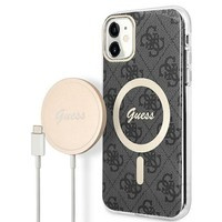 Zestaw Etui Guess Case+Charger iPhone 11 6,1" czarny/black hard case 4G Print MagSafe