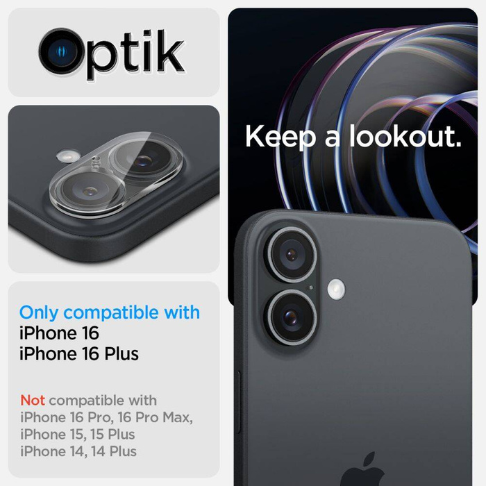 OSŁONA APARATU SPIGEN OPTIK GLAS.TR CAMERA PROTECTOR 2-PACK IPHONE 16 / 16 PLUS CRYSTAL CLEAR