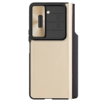 Skórzane etui z klapką i osłoną aparatu do Samsung Galaxy Z Fold 5 Nillkin Qin Leather Pro - złote