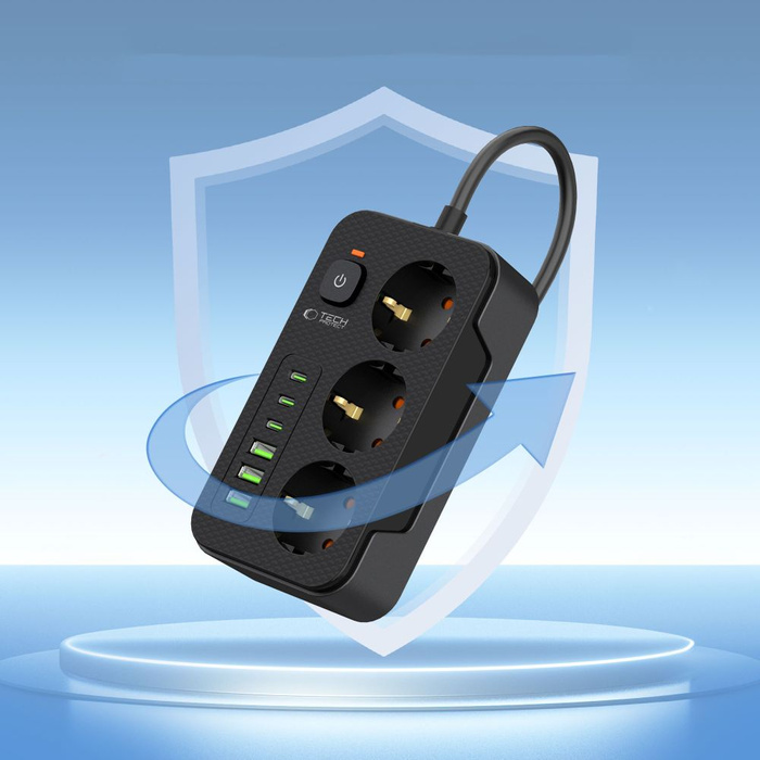 TECH-PROTECT PC3X6 POWER SOCKET 3 USB & 3 TYPE-C & 3 SOCKET 200CM BLACK