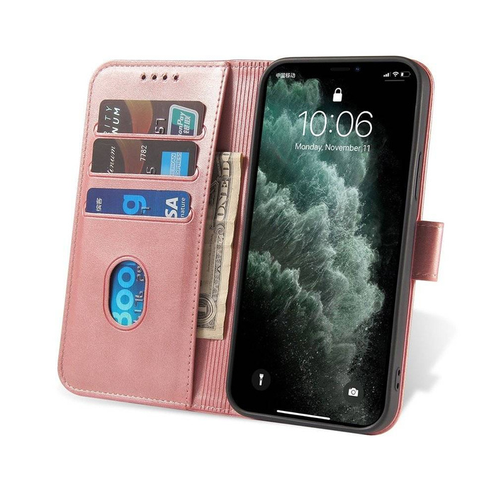 Magnet Case elegancki futerał etui pokrowiec z klapką i funkcją podstawki iPhone 12 Pro Max różowy