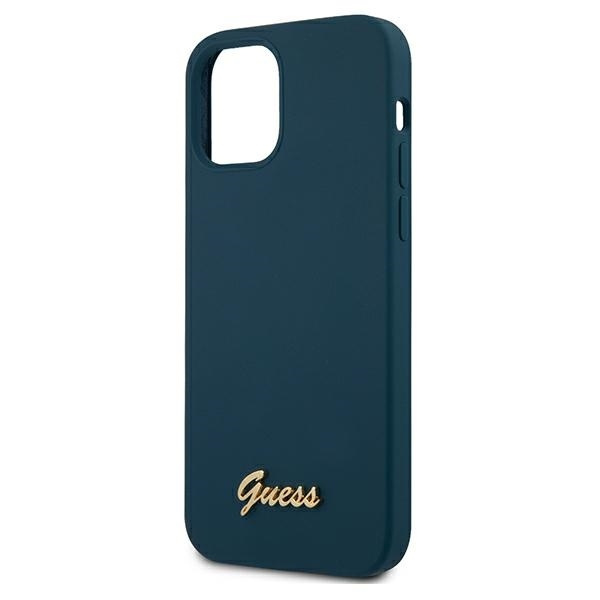 Etui GUESS Apple iPhone 12 Pro Max Metal Logo Script Niebieski Hardcase