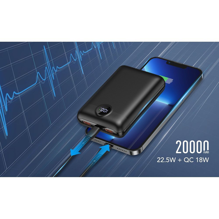 VEGER powerbank 20000 mAh PD QC3.0 2A 22,5W S20 (W2053) czarny