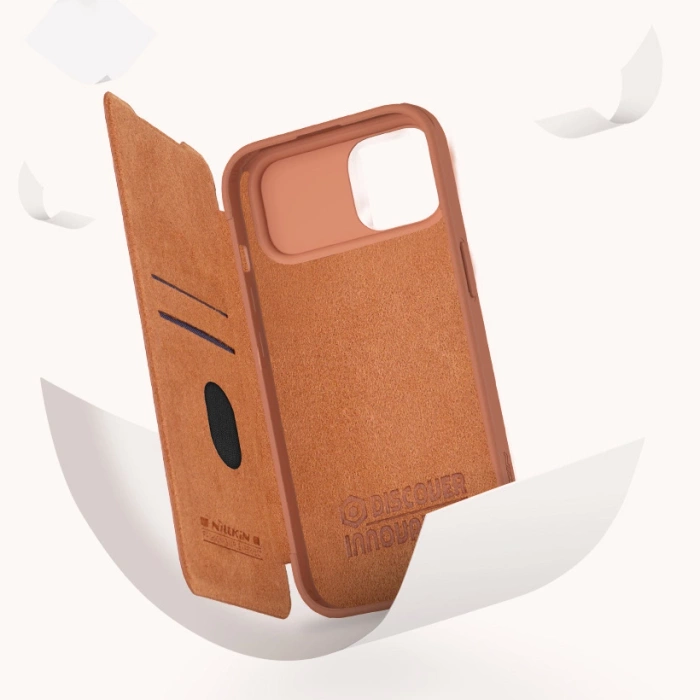 Skórzane etui z klapką osłoną aparatu do iPhone 15 Pro Max Nillkin Qin Pro Leather - czarne