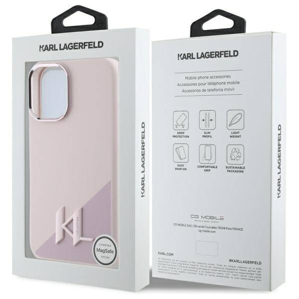 Etui Karl Lagerfeld iPhone 16 6.1" różowy/pink hardcase Silicone Shadow Metal Initial MagSafe