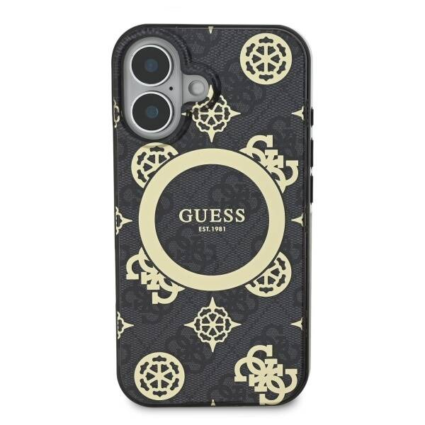 Etui Guess iPhone 16 6.1" czarny/black hardcase IML Peony On 4G Background MagSafe