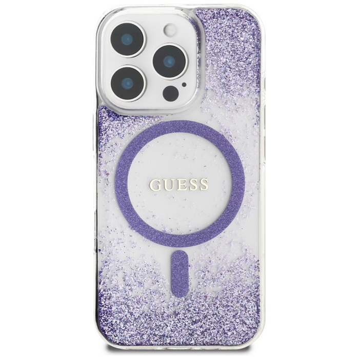 Etui Guess HC Resin Bottom Glitter do     iPhone 16 Pro Max MagSafe fioletowy