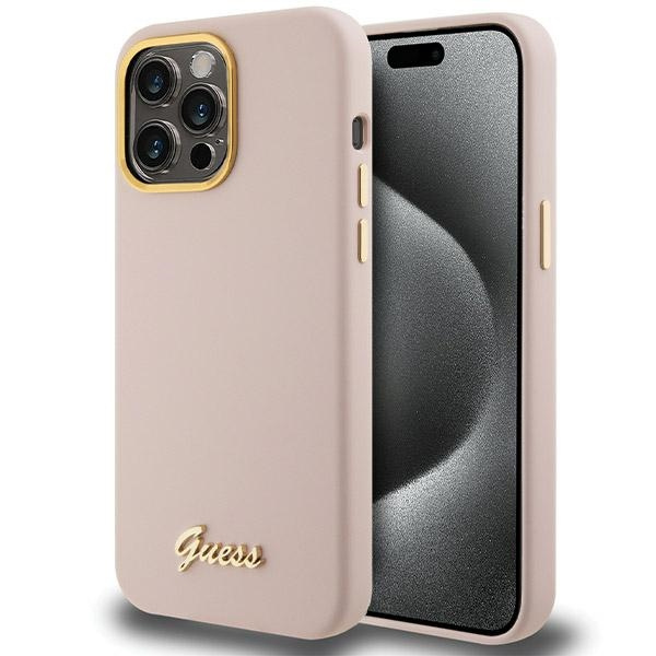 Etui Guess GUHCP15LSMBSLP iPhone 15 Pro 6.1" różowy/pink hardcase Silicone Script Metal Logo & Frame Case