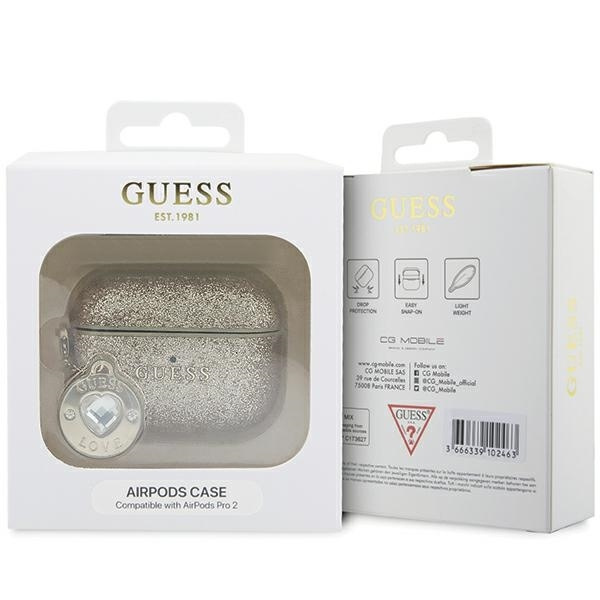 Etui Guess GUAP2PGEHCDD AirPods Pro 2 cover złoty/gold Fixed Glitter Heart Diamond Charm Case